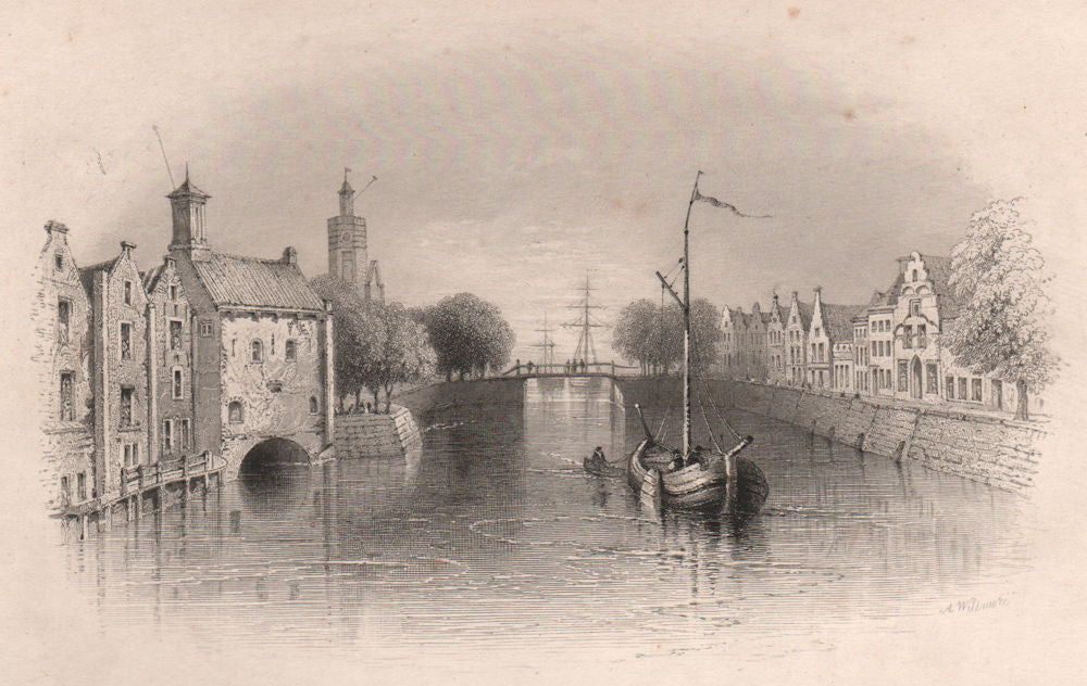 DELFSHAVEN, Netherlands. Pilgrim fathers. BARTLETT 1854 old antique print